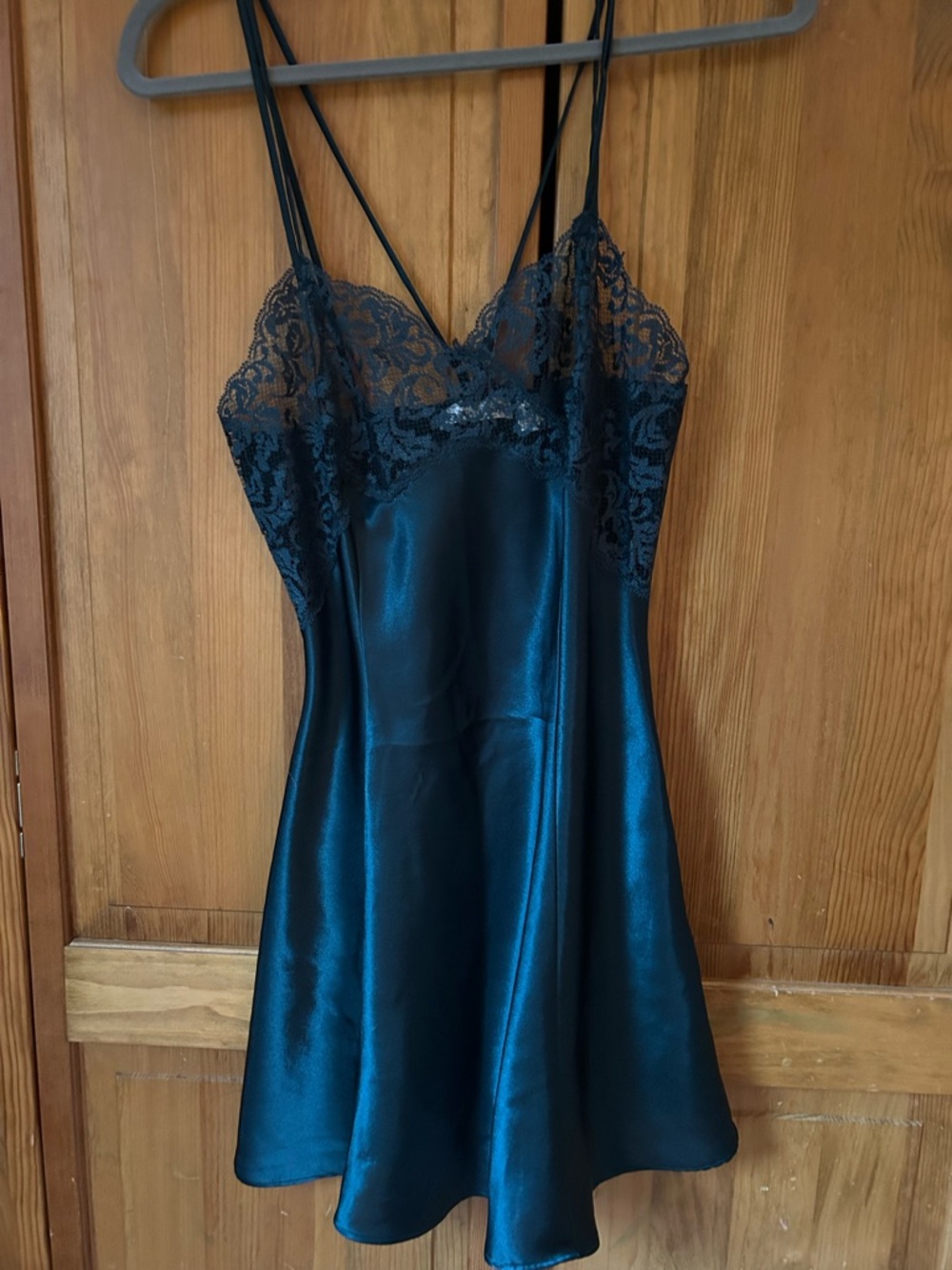 VS Lace Trim Satin Slip Dress - Emerald Green